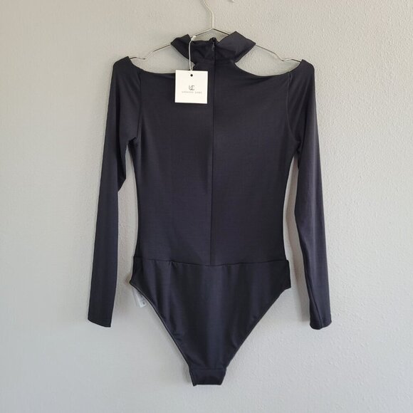 Undress Code Black Solid Long Sleeve Bodysuit With Neck Cutout 90's Minimalist - Picture 5 of 10